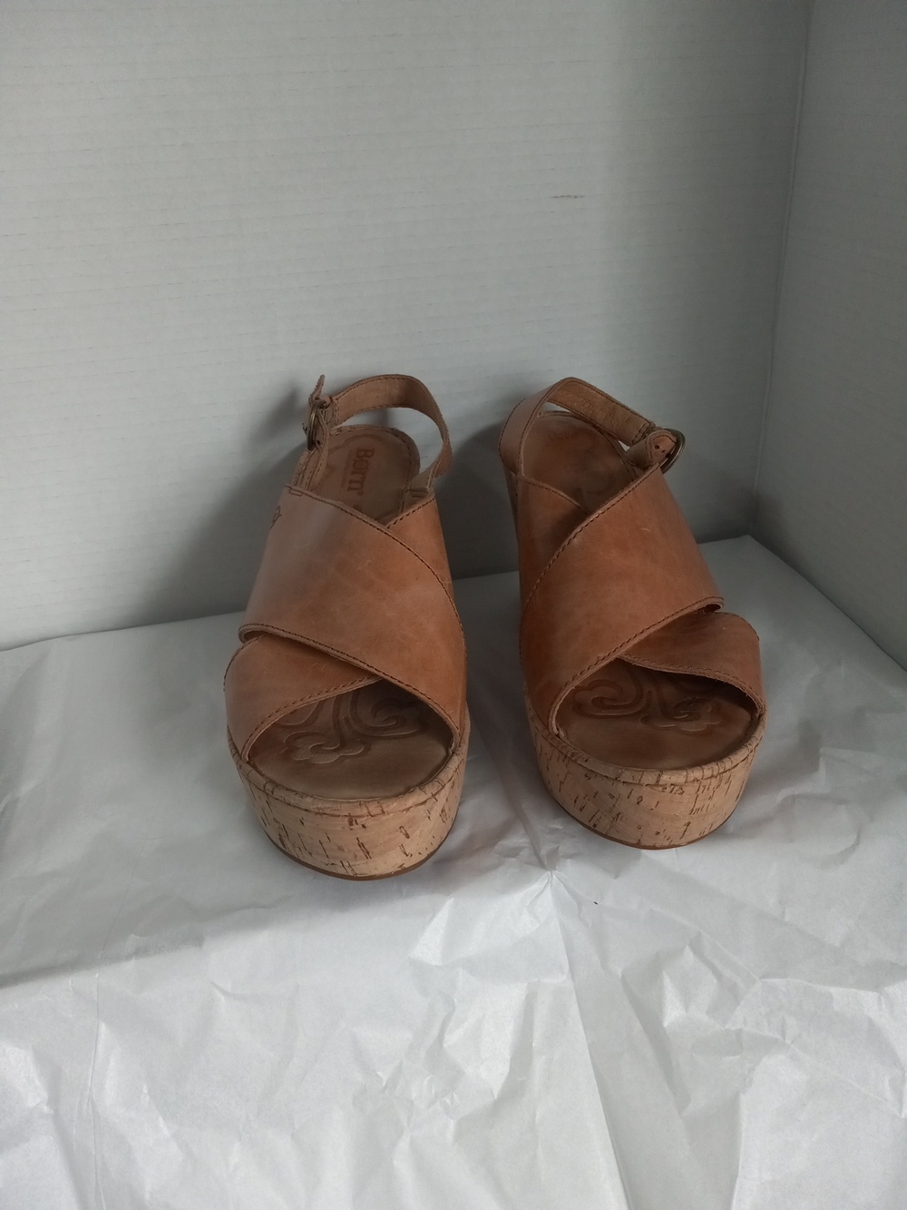 Born Tan Leather Cork Wedge Sandals - Picture 8 of 10